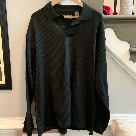 Pierre Cardin Gray Ribbed L/S Polo Style Shirt sz XL - Picture 1 of 5